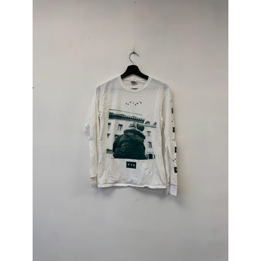 Cant Swim Shirt Mens Small White Long Sleeve FYA Graphic Rock Band‎ Tee